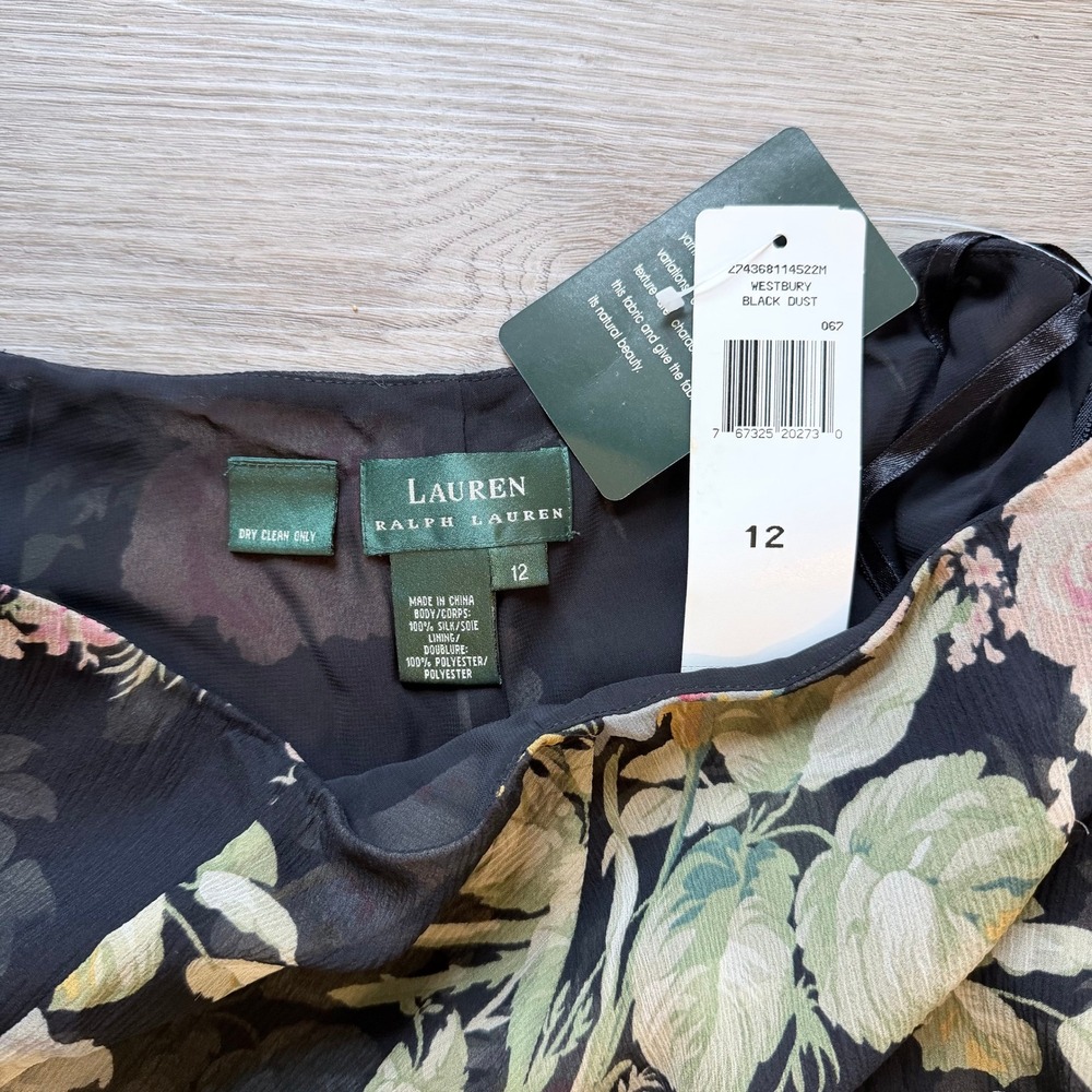 NWT Ralph Lauren Floral Silk Asymmetric Midi Skirt Y2K Fairy Grunge Black 12 - Picture 4 of 5